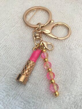 Pink Lipstick Beaded Keychain – Cute Bag Charm